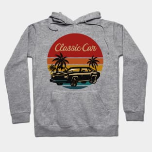 classic car retro  vintage aesthetic sunset circle with palms and mountains, gift for dad, retro designs for car lovers Hoodie